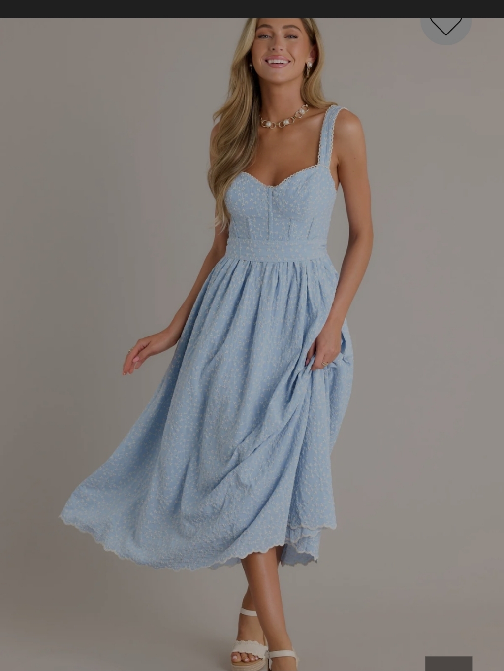 Light Blue Midi Sundress With Sweetheart Neckline